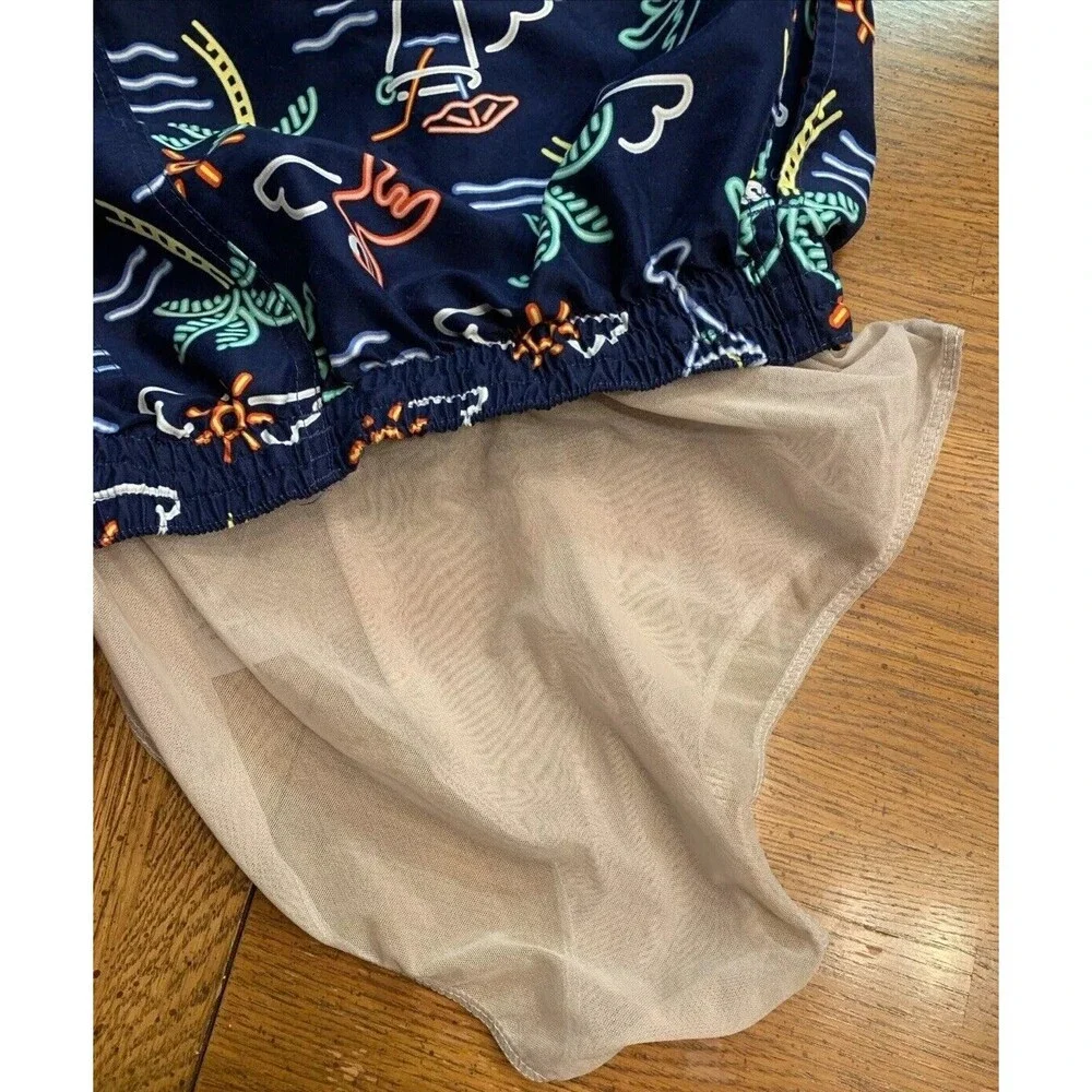Chubbies Men's Neon Lights Elastic Waist Blue Tropical Print Swim Trunks Medium
